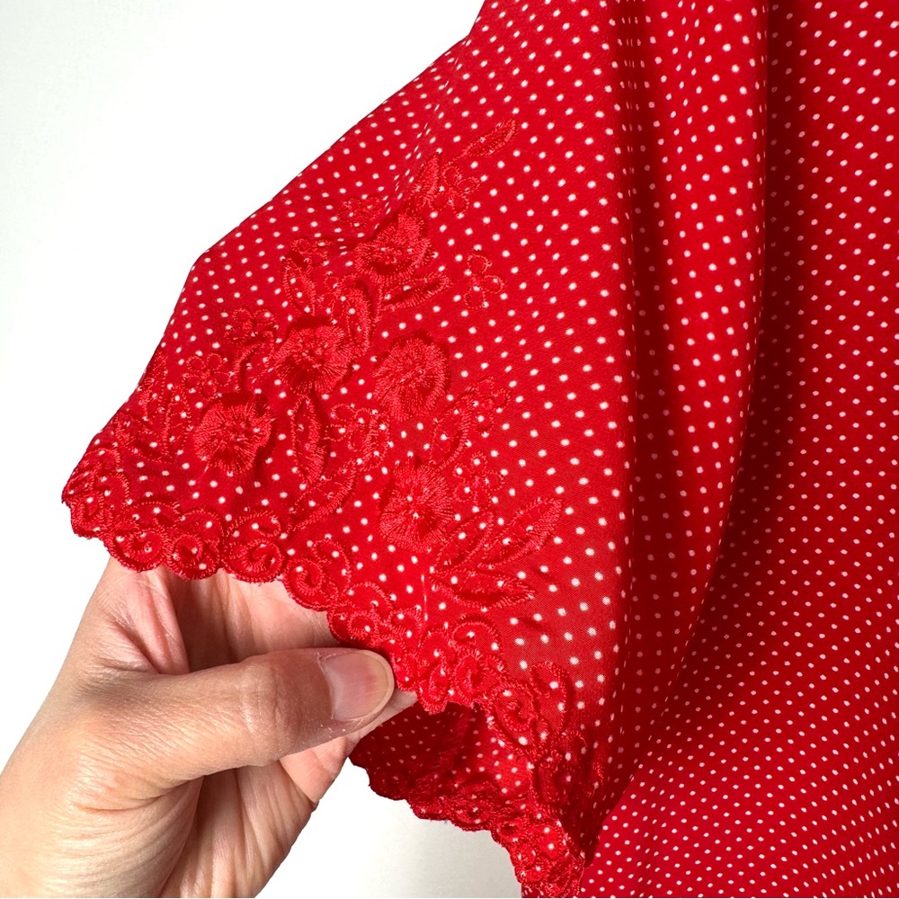 Vintage Retro Lolita Polka Dot Blouse Feminine Coquette Girl Embroidered Collar - Picture 6 of 11